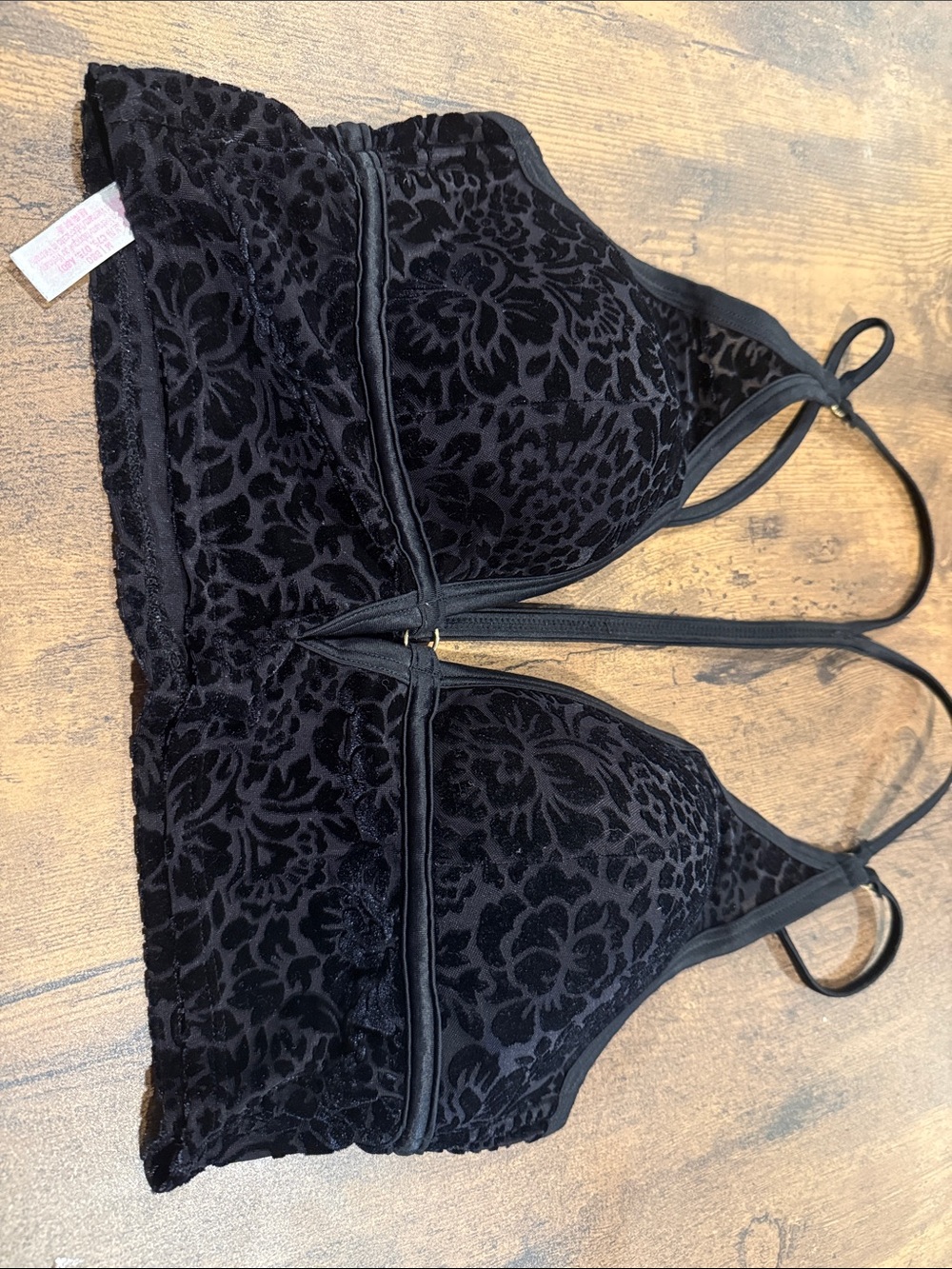 PINK Victoria's Secret Black Floral Velvet Bralette